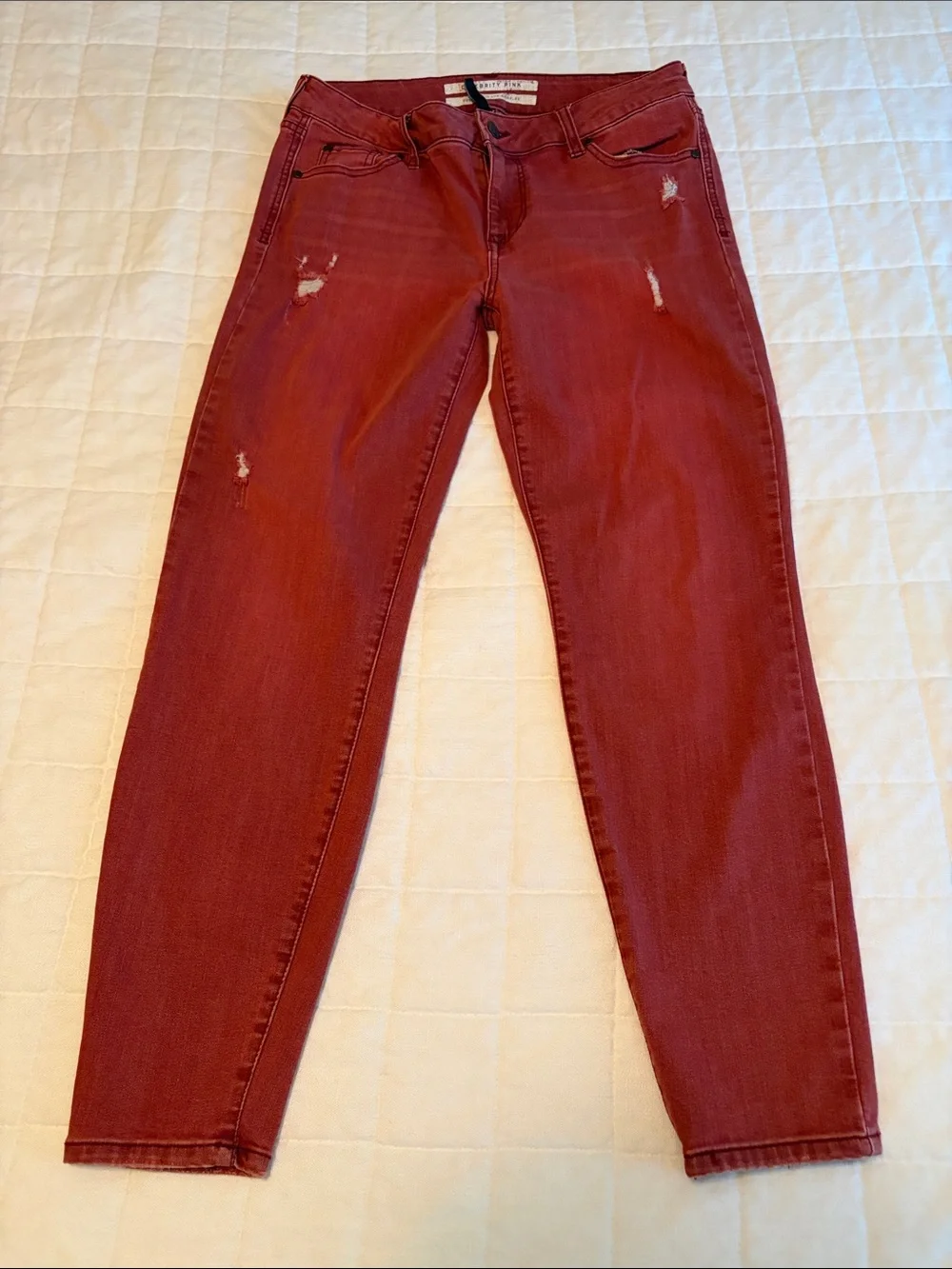 Women’s Red Distressed Skinny Jeans - Classic Fit